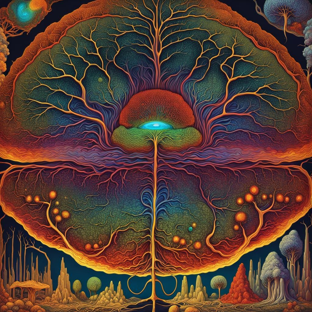 Detailed Brain Map with Fungal Fantasy Elements