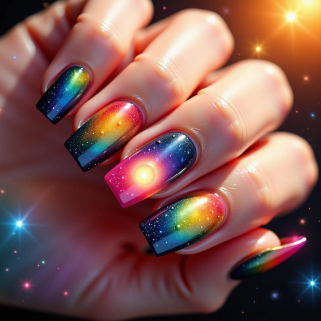 Vibrant Colorful Nails in Sunny BW Yin-Yang Style