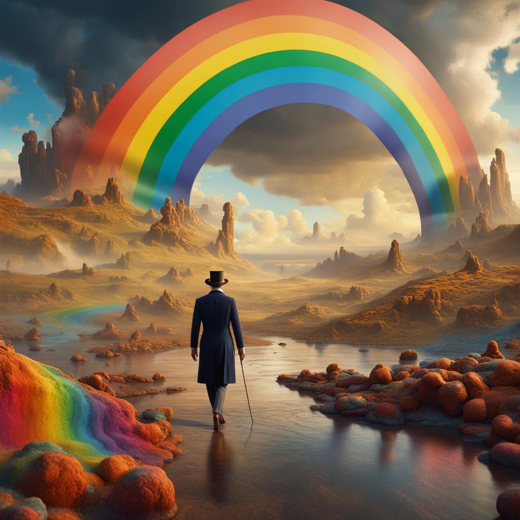 Fantastical Rainbow Walker in Surreal Style
