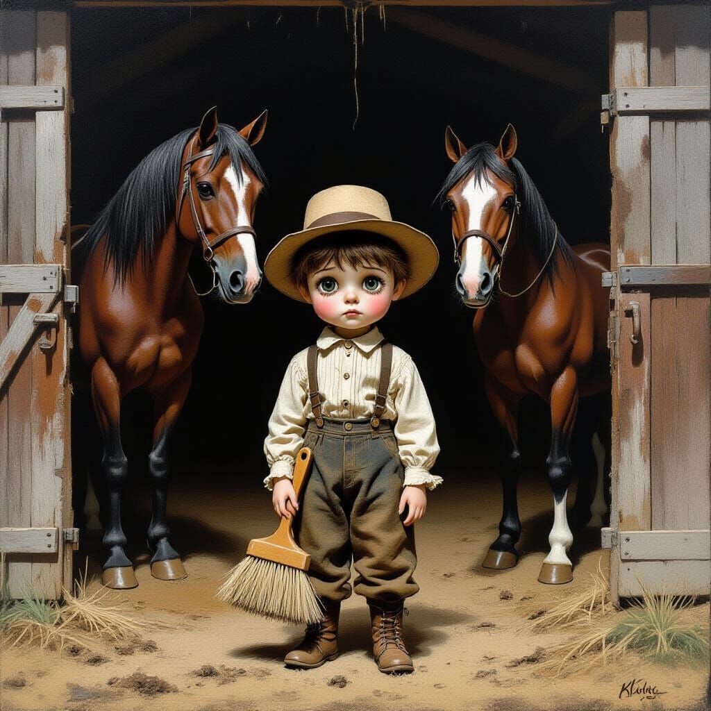 Melancholic Stable Boy with Oversized Eyes