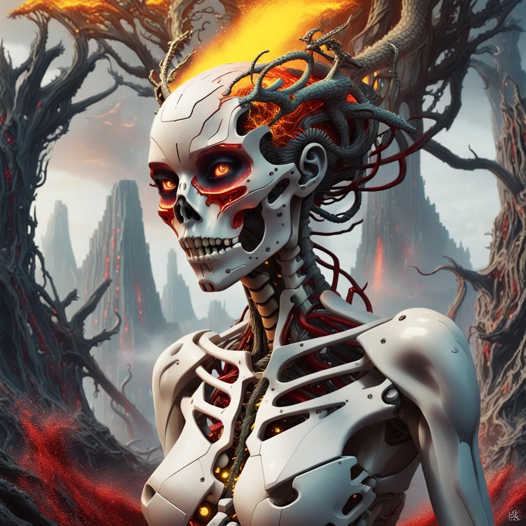 Futuristic Dragon Emerges from Pixelated Skeleton