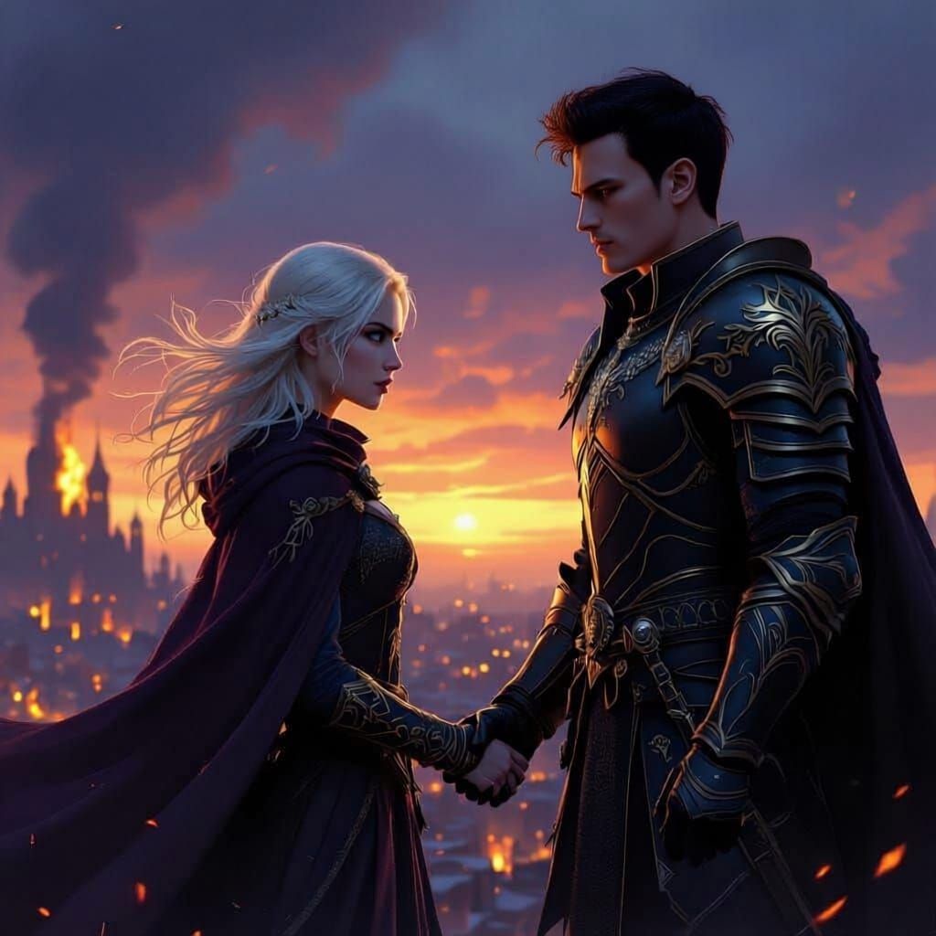 Prince and Defiant Woman in Burning City