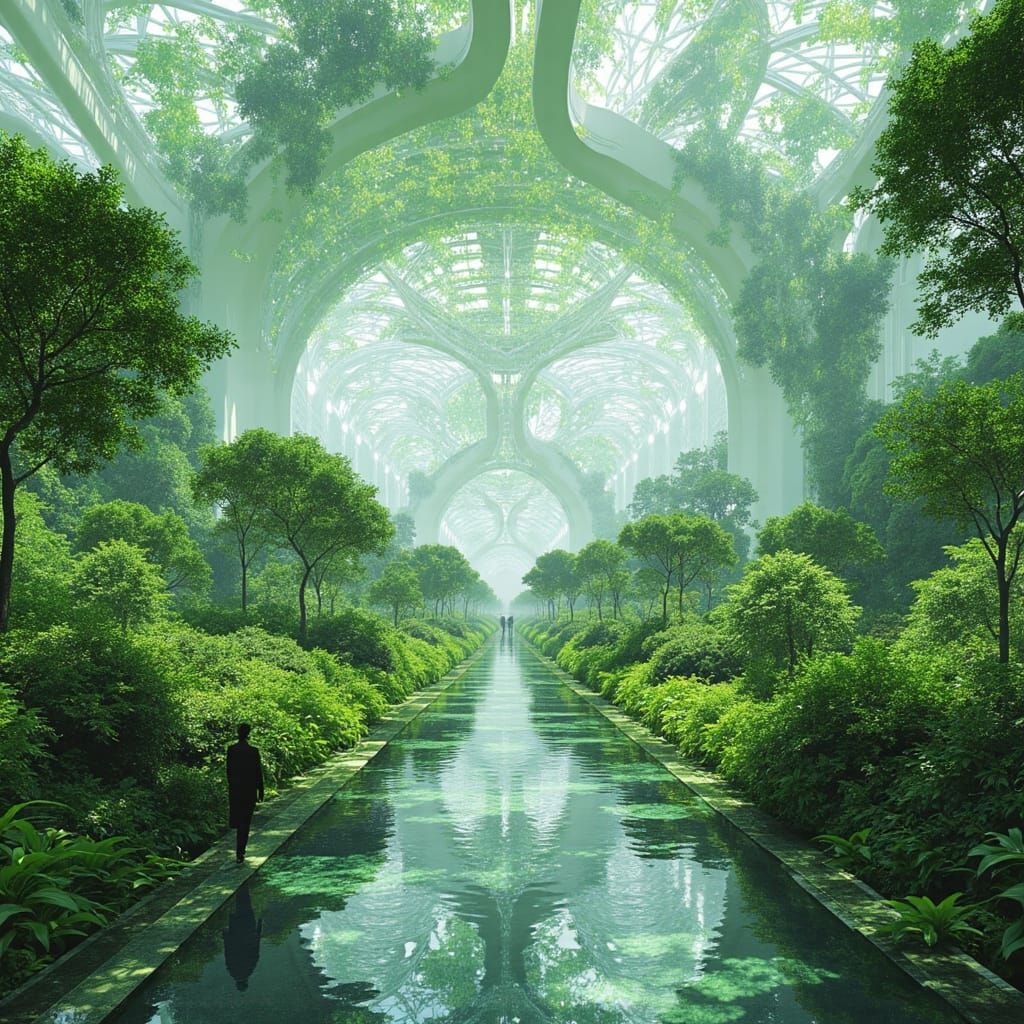 Surreal Eco-Futuristic Megastructure in Solarpunk Style
