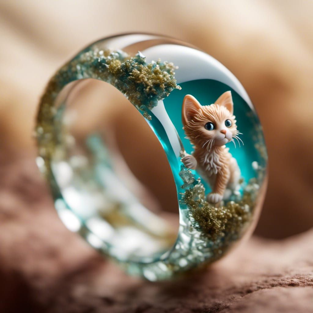 Chiblified Glass Kitten Inside Resin Ring