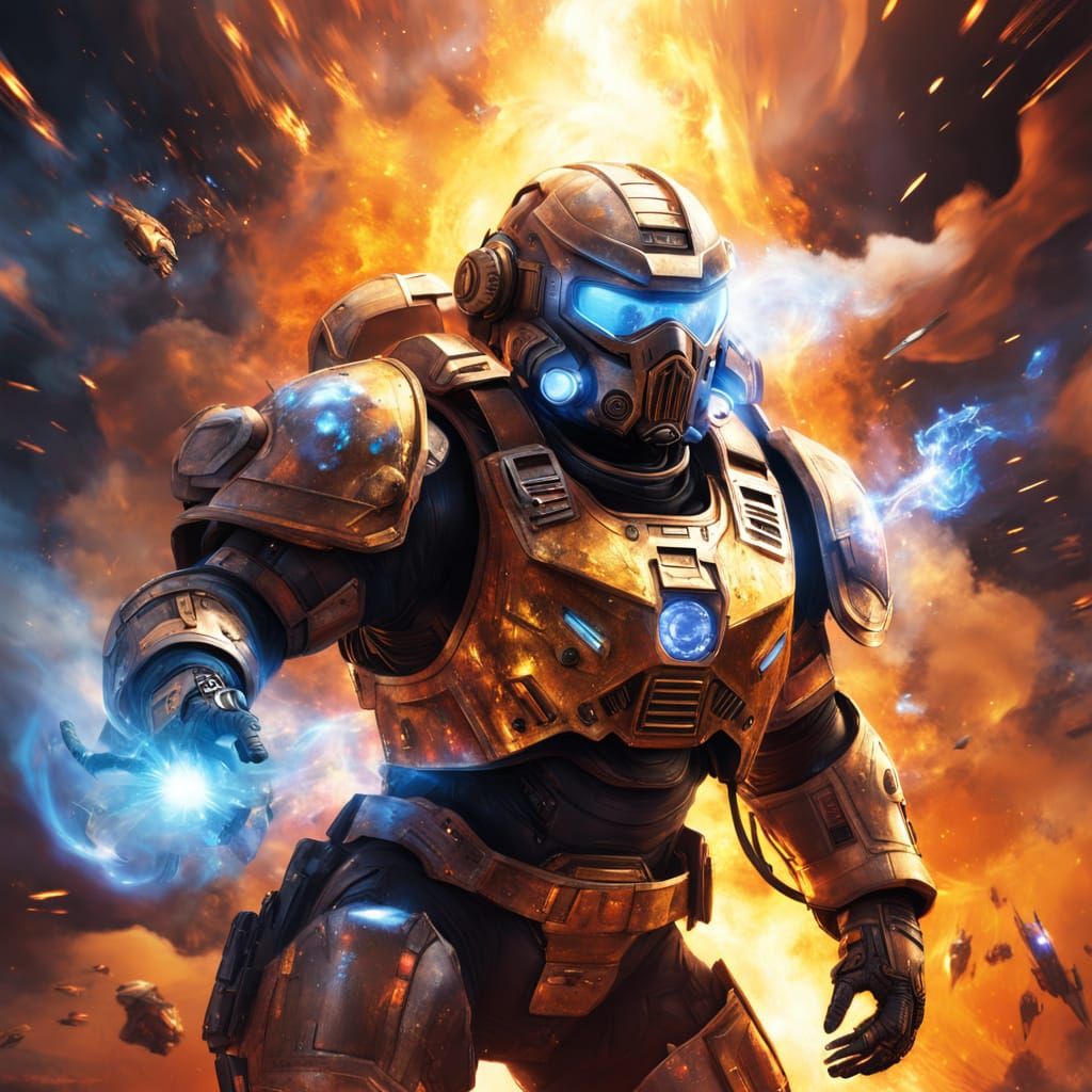 Cybernetic Space Marine Plunges into a Distant Planet's Surf...