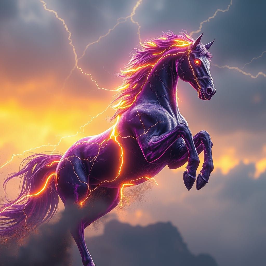 Ethereal Lightning Horse Gallops Across Dreamy Skies