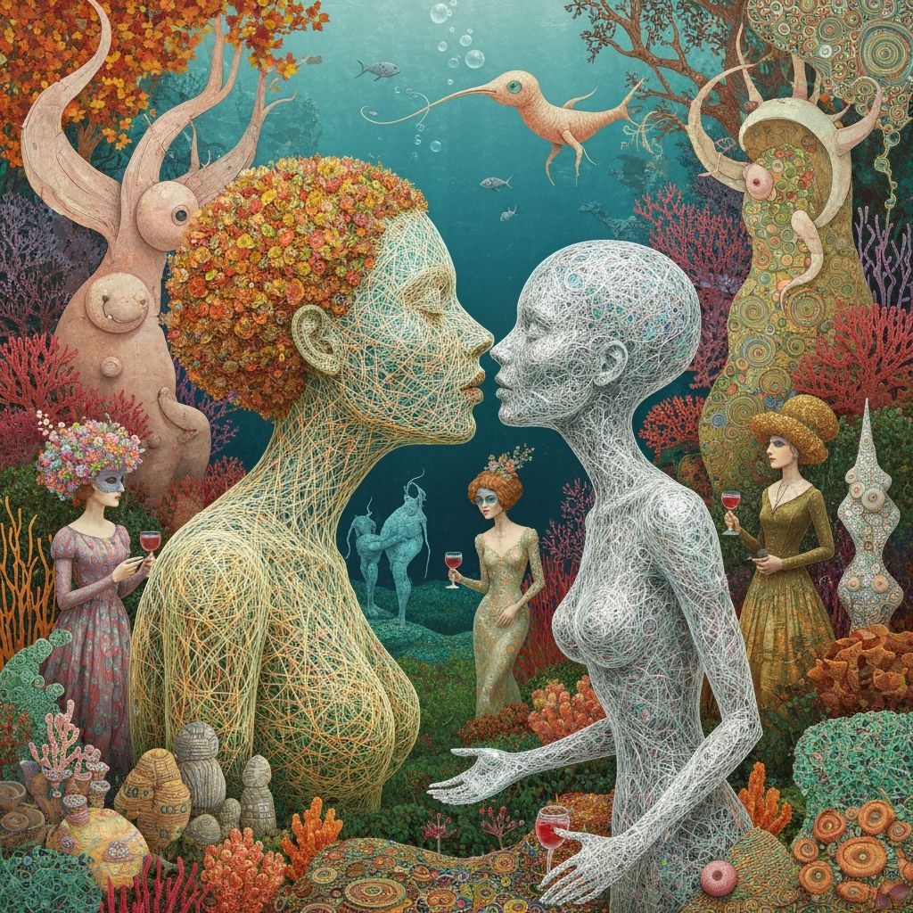 Surreal Underwater Garden Party in Klimt Style