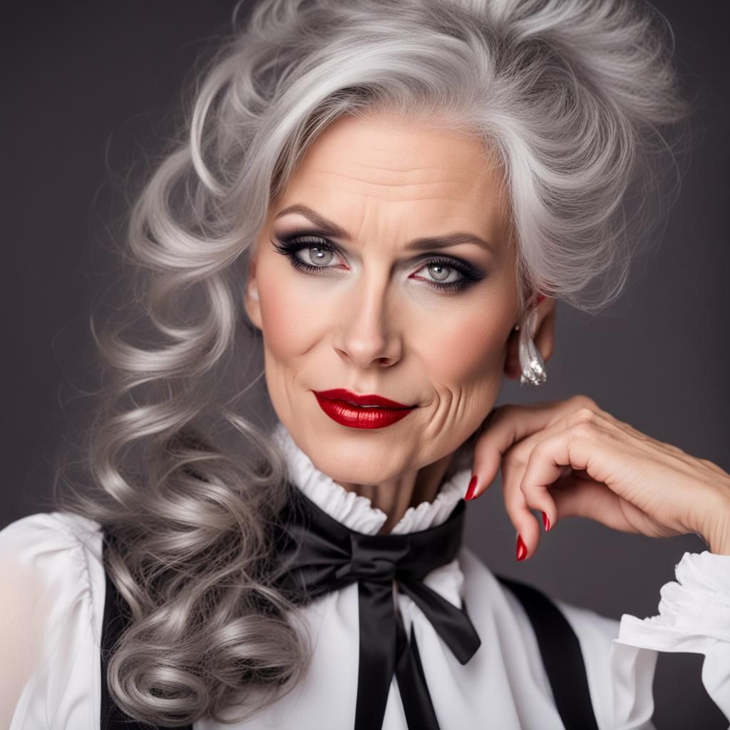 Elegant Woman in French Maid Outfit with Smoky Eyes