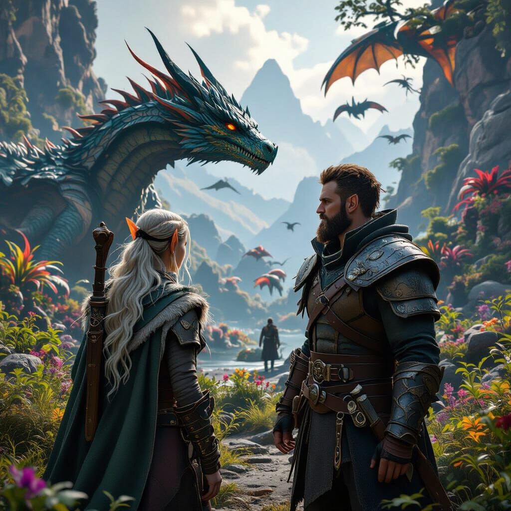 Hyperrealistic Dragon Dogma Elf Landscape