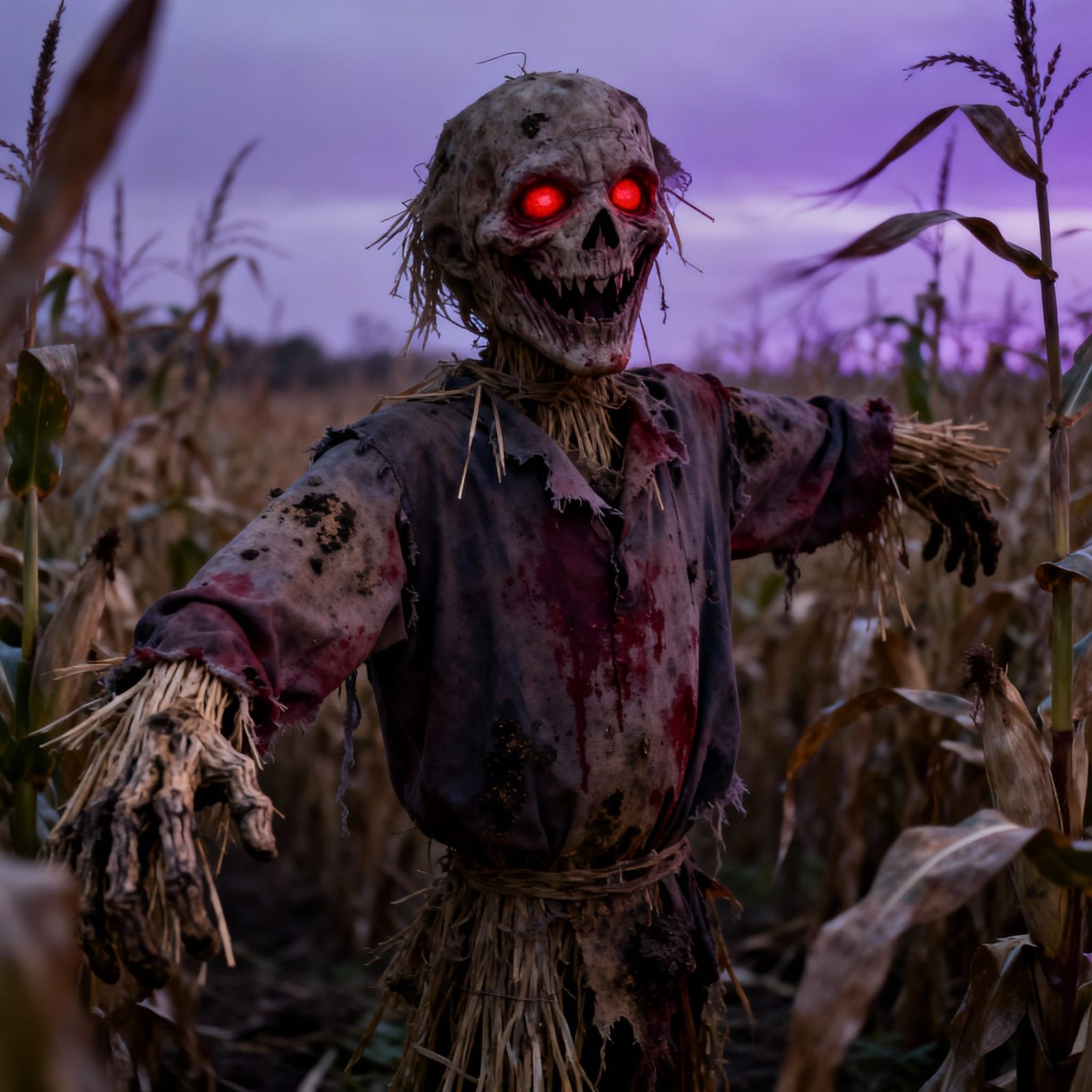 Scary Evil Scarecrow in a Corn Field