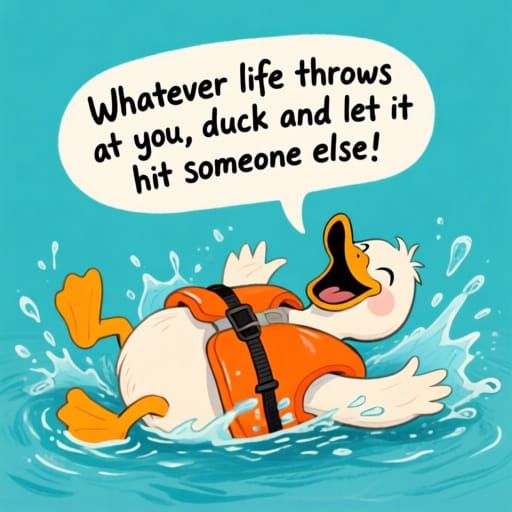 Hysterical Duck Laughing with Funny Quote in Playful Style
