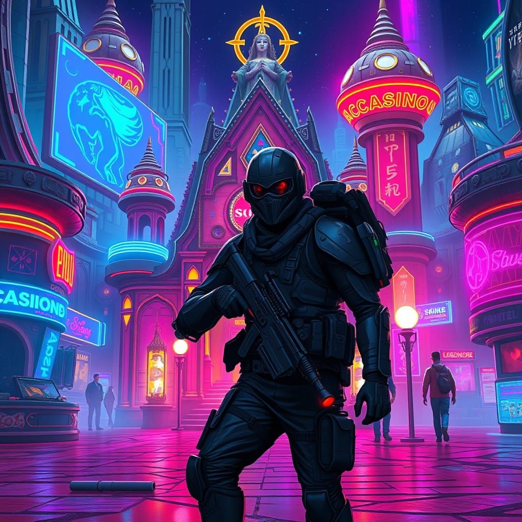 Cyberpunk Adventurer at Shrine of the Goddess Casino