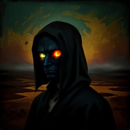 Haunting Figure in Desert Landscape, Oil Painting