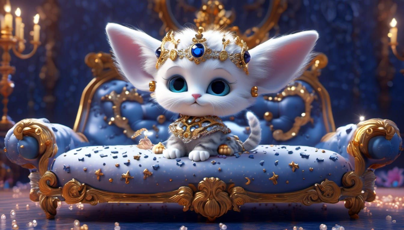 <lora:NC Hyperreal:1.0> white lace chibi kitten navy with di...