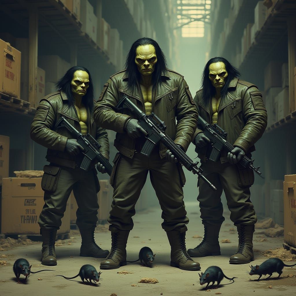 Olive-Skinned Humanoids in Abandoned Warehouse, Dark Realism