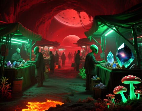 Luminescent Alien Marketplace Deep Underground