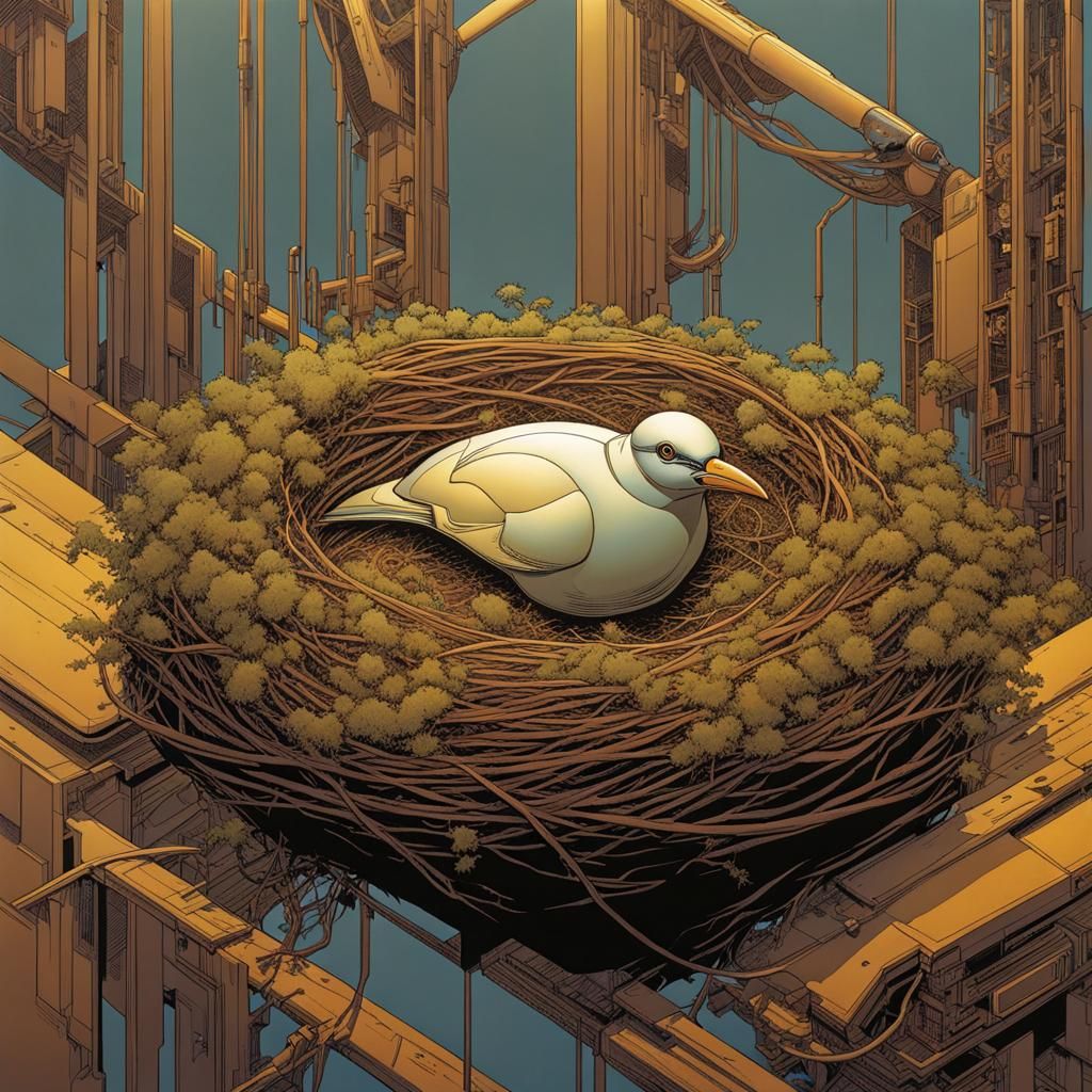 Hi-Tech Robot Bird Family: Minimalist Illustration