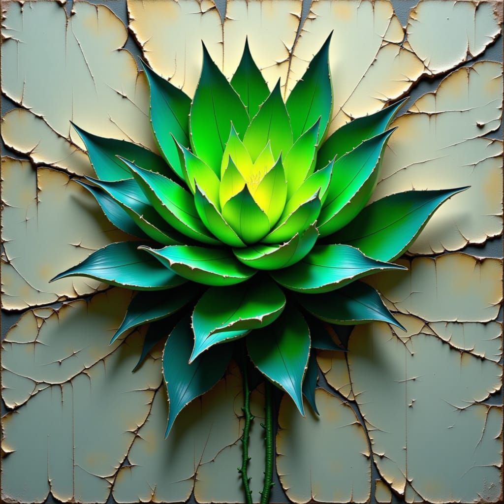 Succulent Sprouts from Concrete Wall in Digital Painting