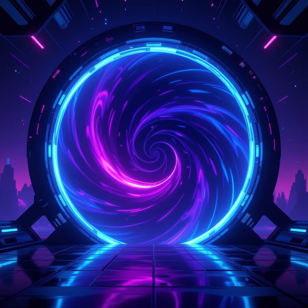 Shimmering Sci-Fi Warp Portal in Retro Style