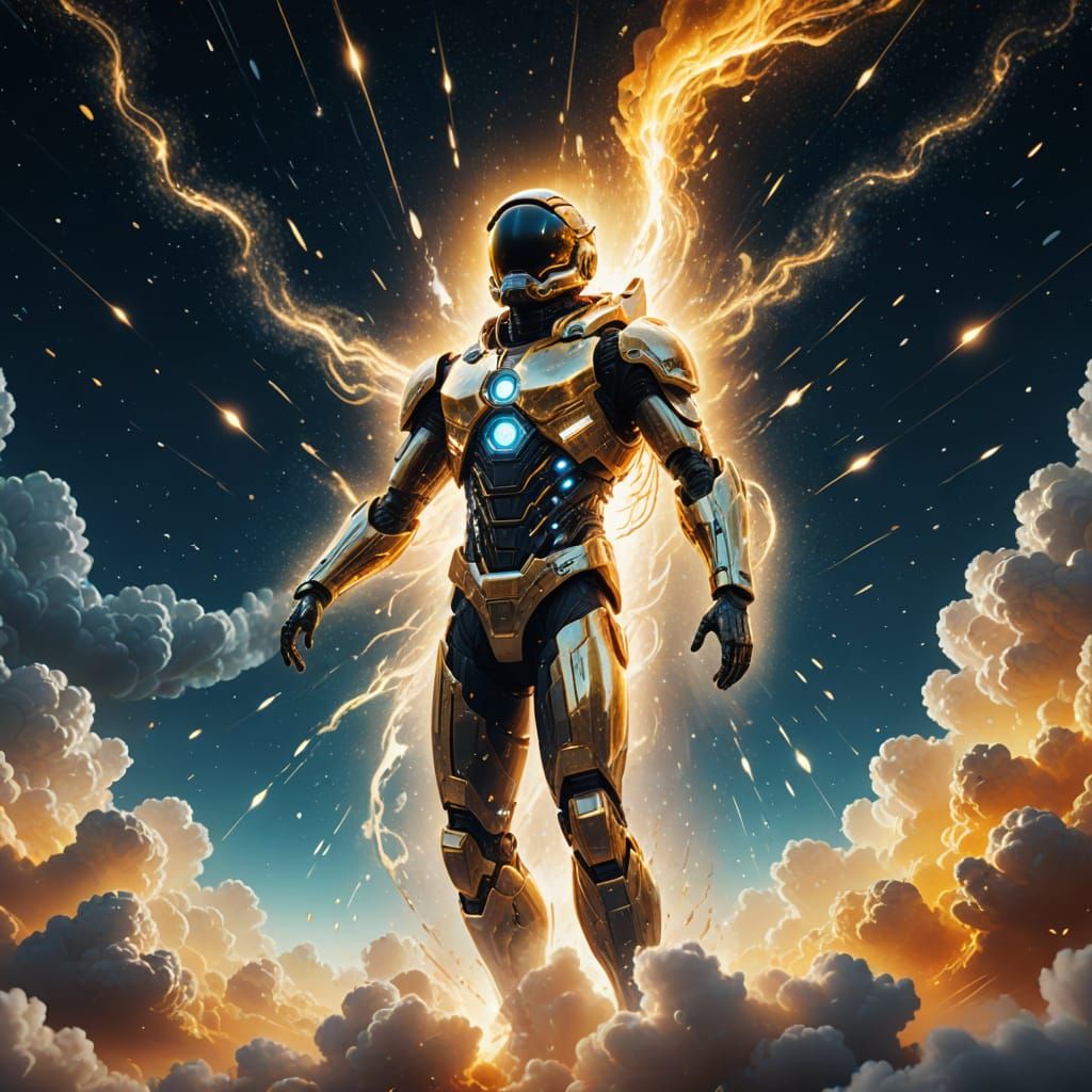 Ethereal Being in Digital Sky with Celestial Dust