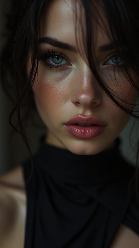 Monochrome Aphrodite in Modern Noir Cinematic Close-Up