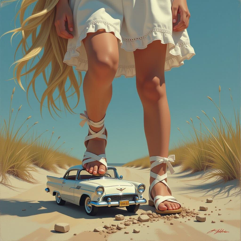 Girl Crushing Car in Digital Art Style
