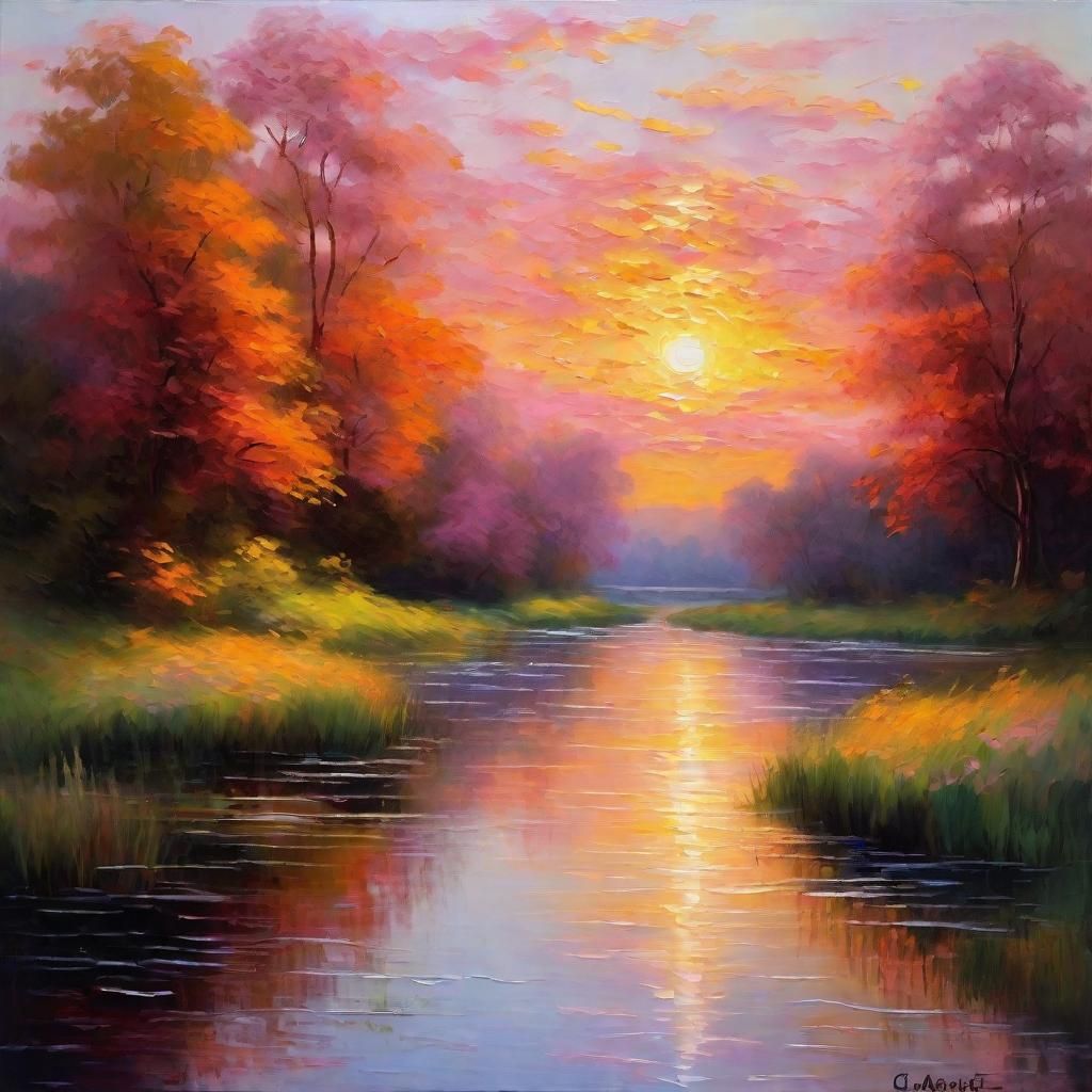 colorful riverscape at sunset