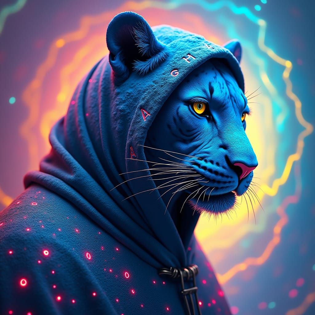 Blue Jaguar Man in Hyperrealistic Splash Art Style