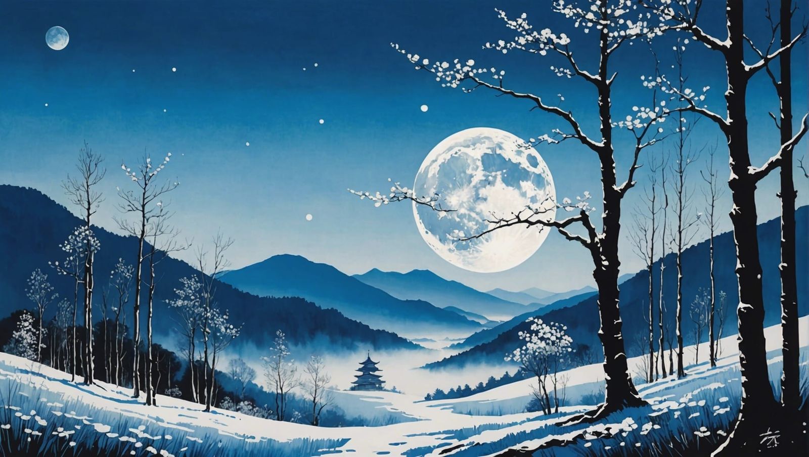 Minimalist Chinese Ink Painting of Whispering Wood