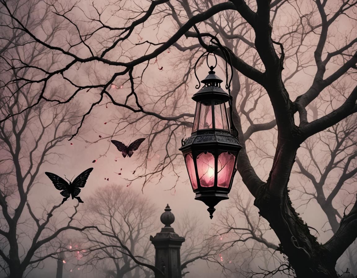 Lantern in Fog: Dark Fantasy Art