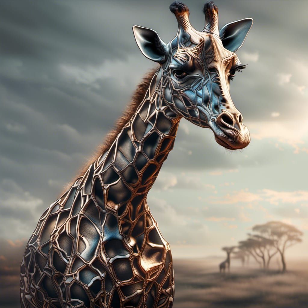 Metallic Giraffe: Liquid Metal Digital Art