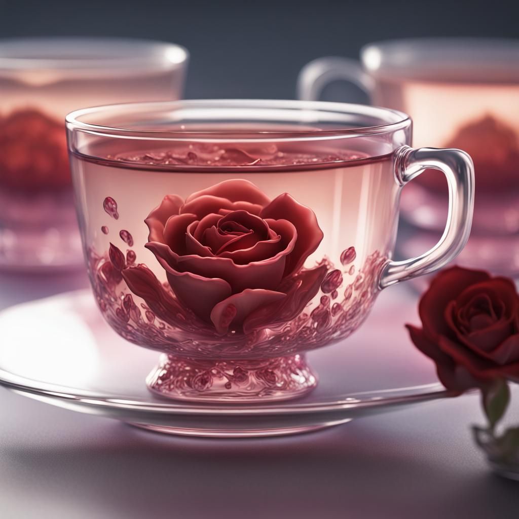 Rose Tea Cups in Detailed Matte Painting