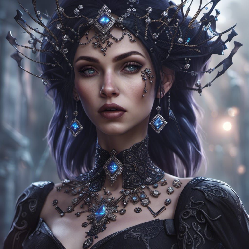 Gothic Girl with Diamonds: Detailed Matte Painting
