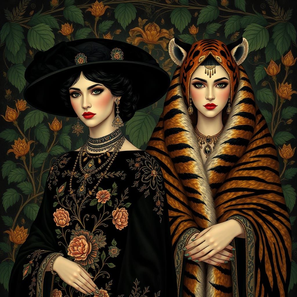Regal Women in Nature: An Art Nouveau Portrait