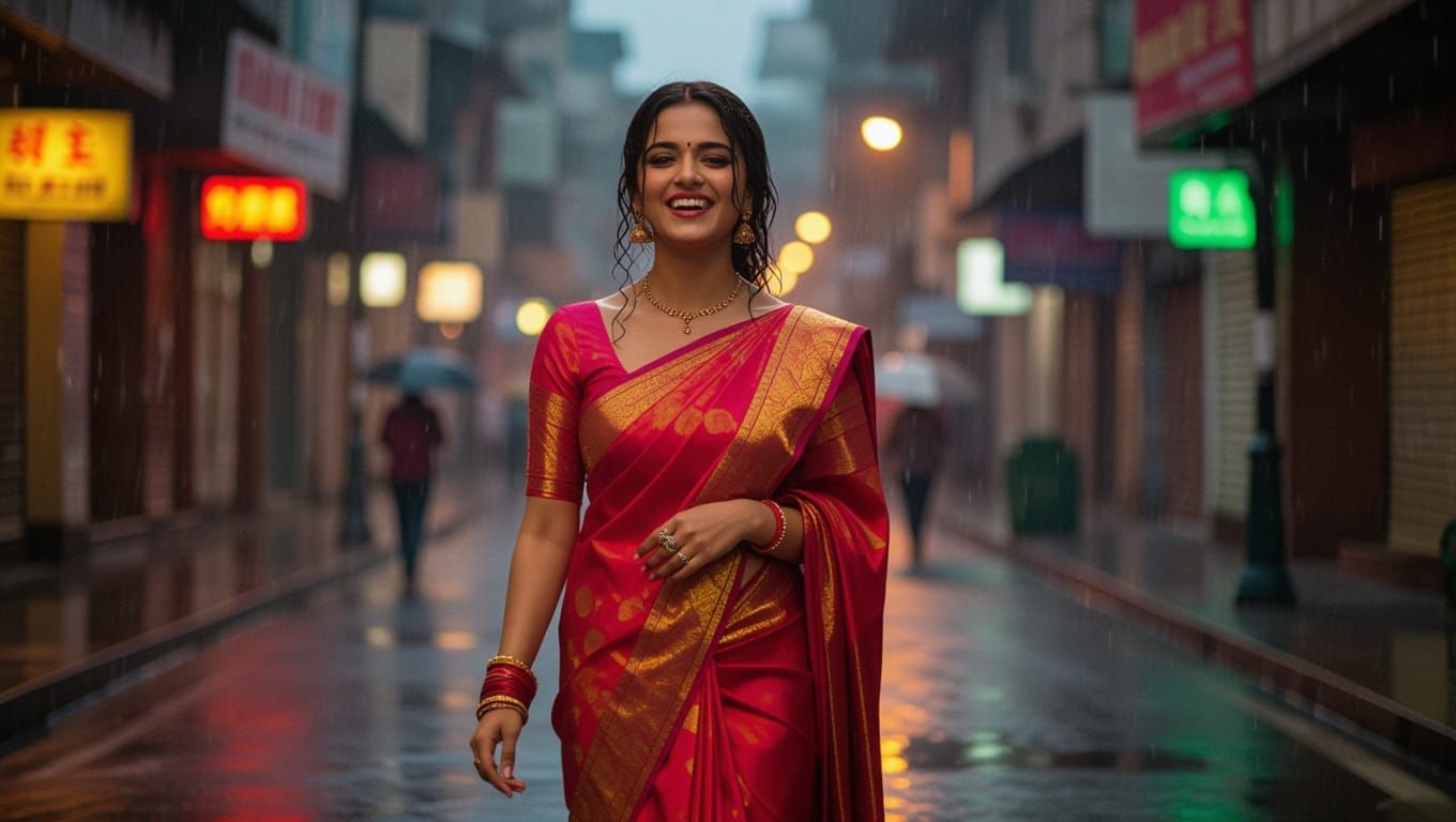 Rainy City Saree in Vibrant Bollywood Style