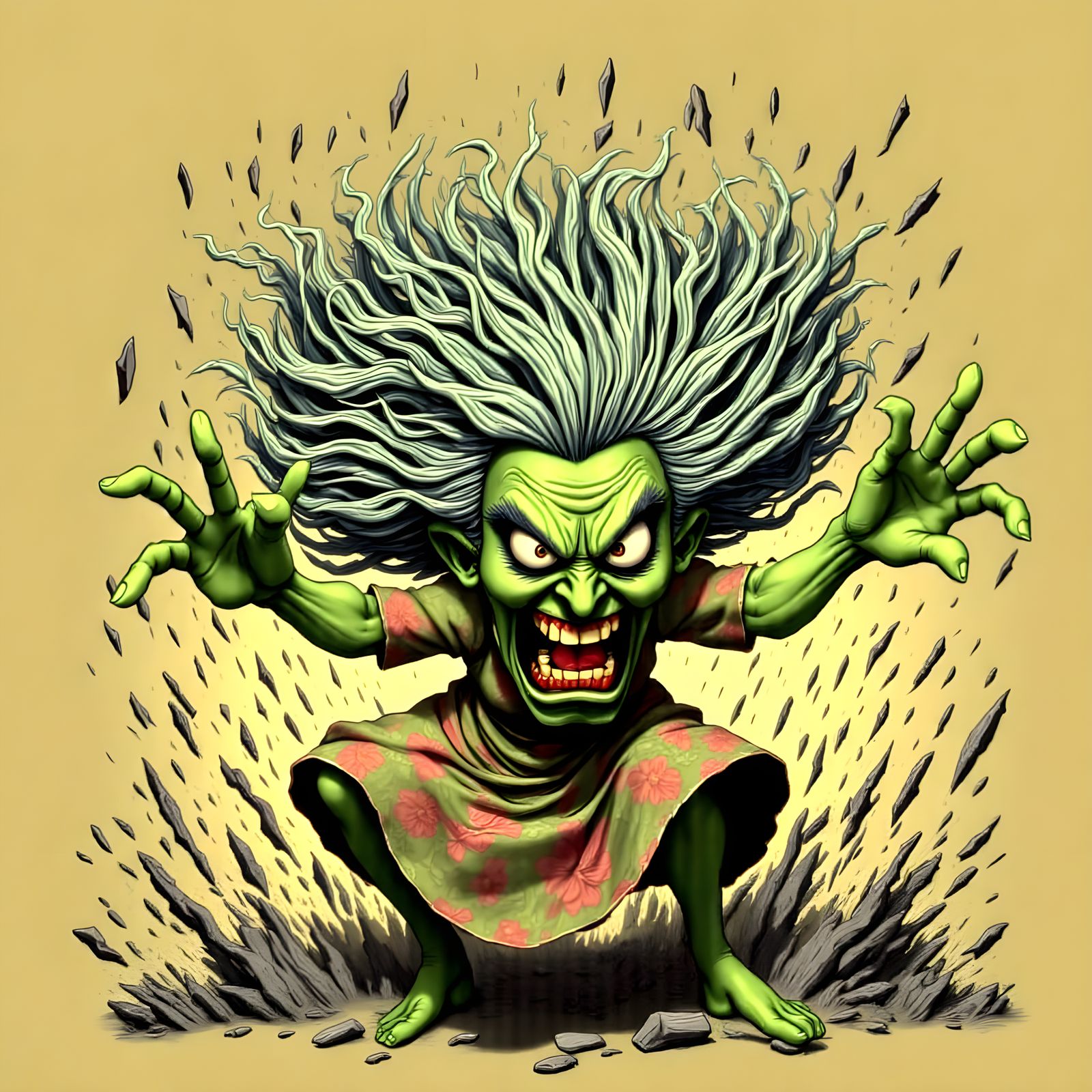 Claymation Angry Meemaw Screaming Greenly