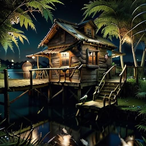 Hyperrealistic Summer Night Guitar Serenade by Pond