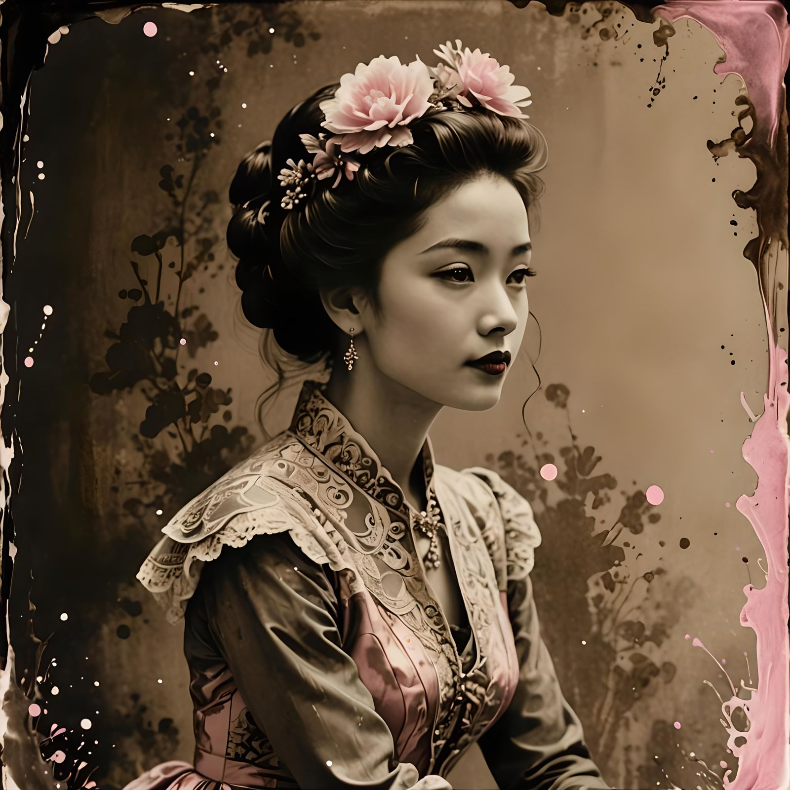 Victorian Portrait in Sumi-e Style with Diluted Inks