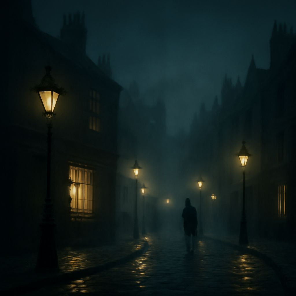 Nighttime Fog on a Dickensian London Street