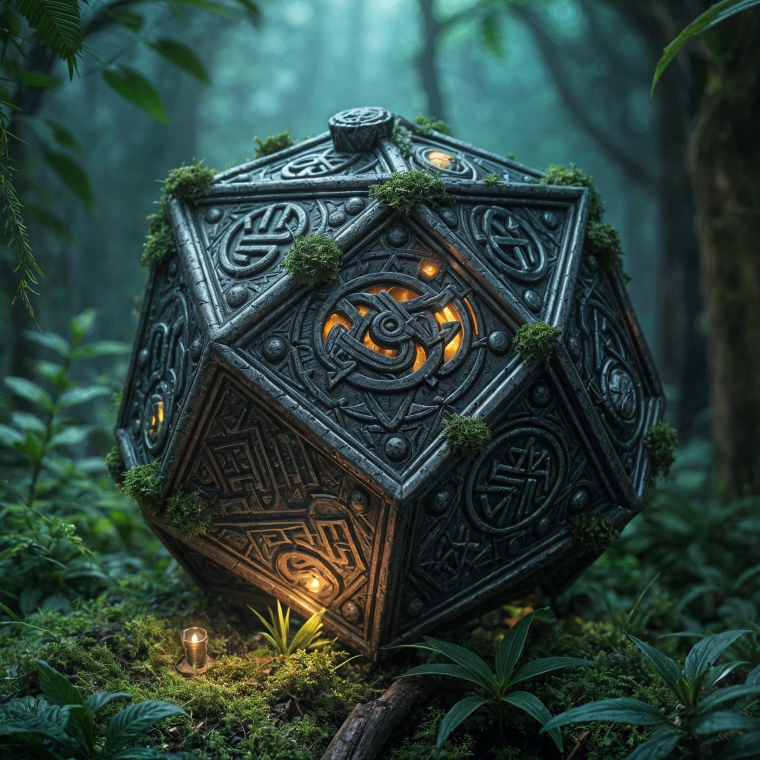 Mystic Dodecahedron with Runes and Hieroglyphs