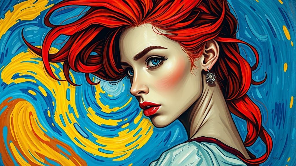 Woman with Red Hair in Post-Impressionist Style