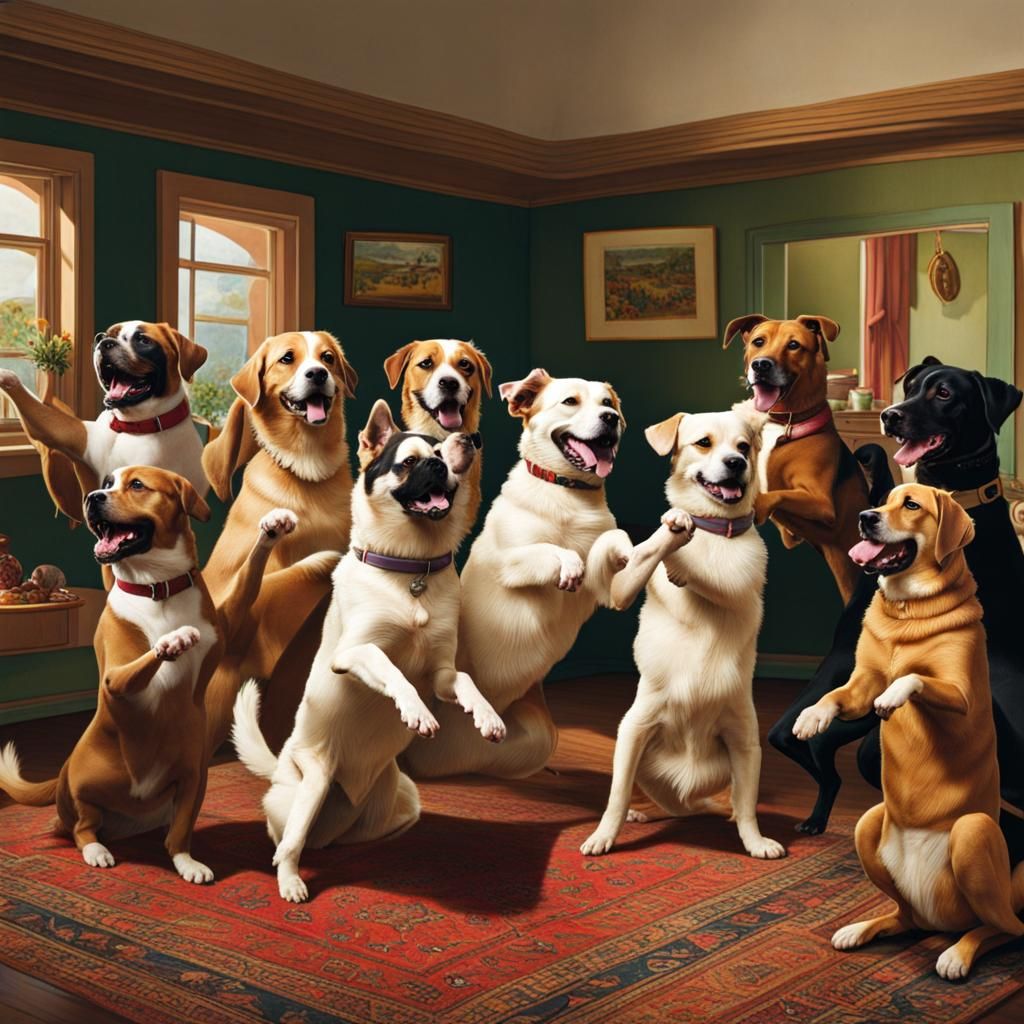 Dogs Dancing in a House: A Joyful Scene