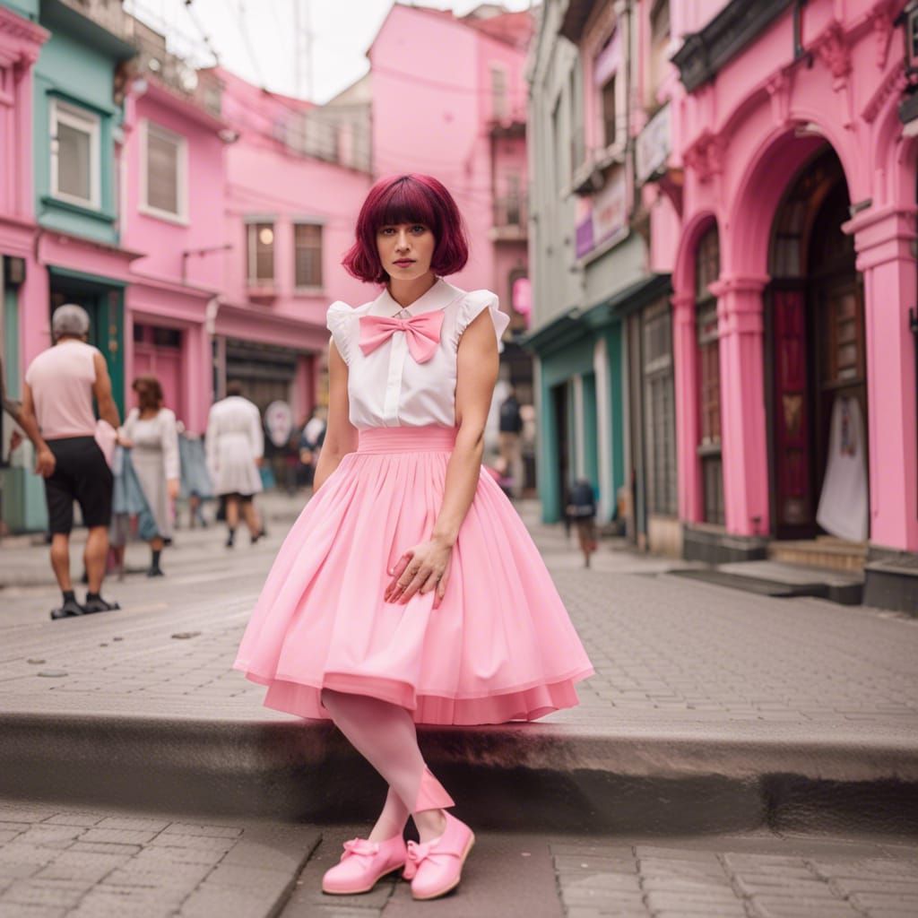 Sad Kawaii Girl in Pink Lolita Fashion