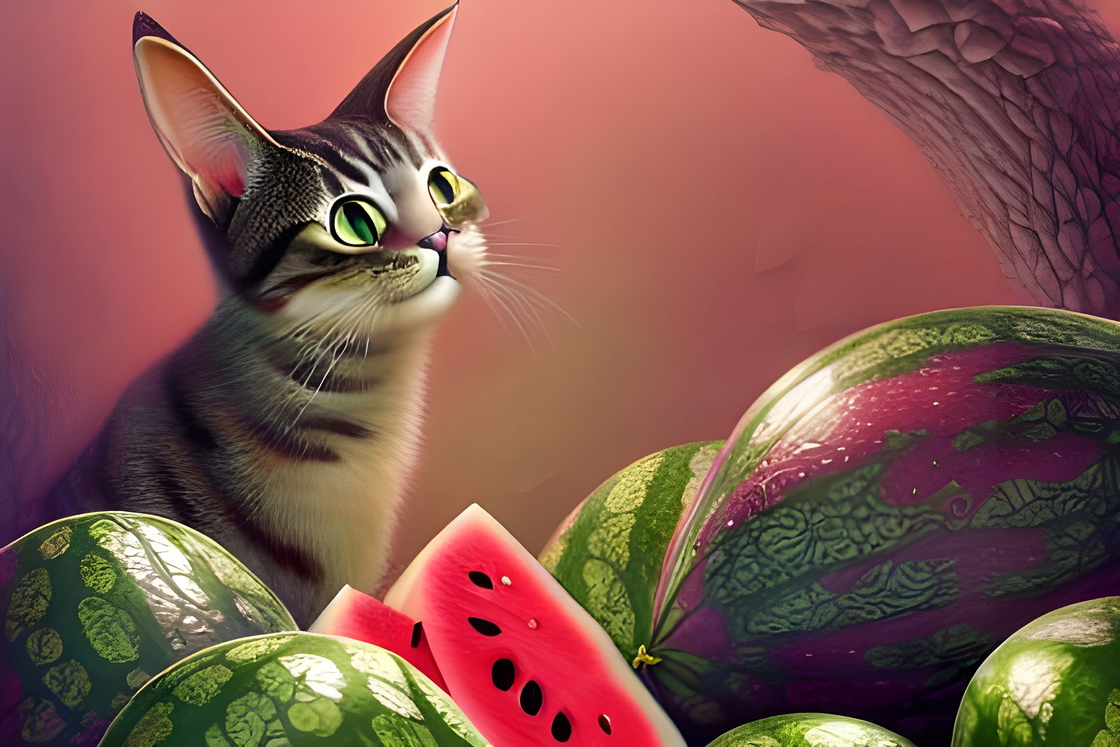 Hyperdetailed Cat-Rabbit with Watermelons Splash Art