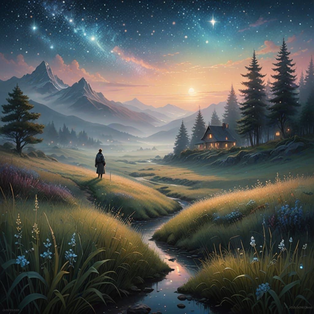 Enchanting Starlit Landscape in Ethereal Fantasy Style