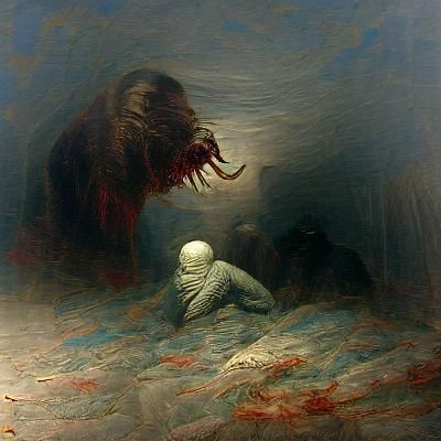 Visceral Horror Scene in Gothic Style