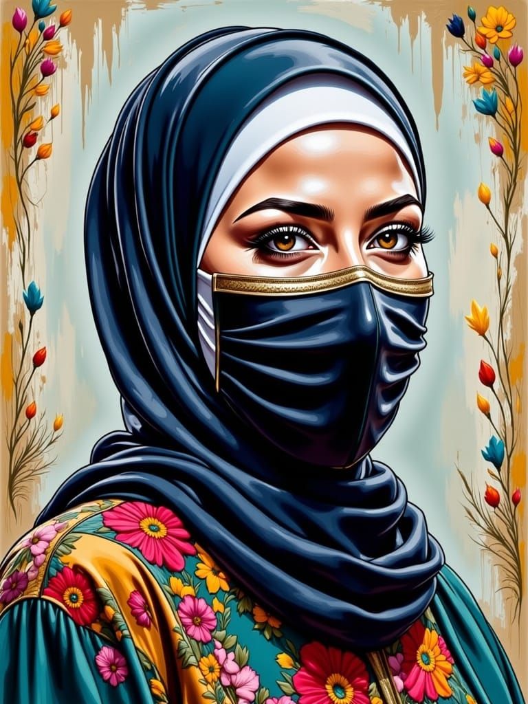 Elegant Hijabi Woman in Melting Oil-Guache Style
