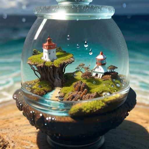 Ant in a Micro Ocean Terrarium, Macro Photography