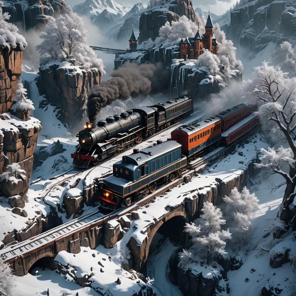 Detailed Winter Train Matte Painting