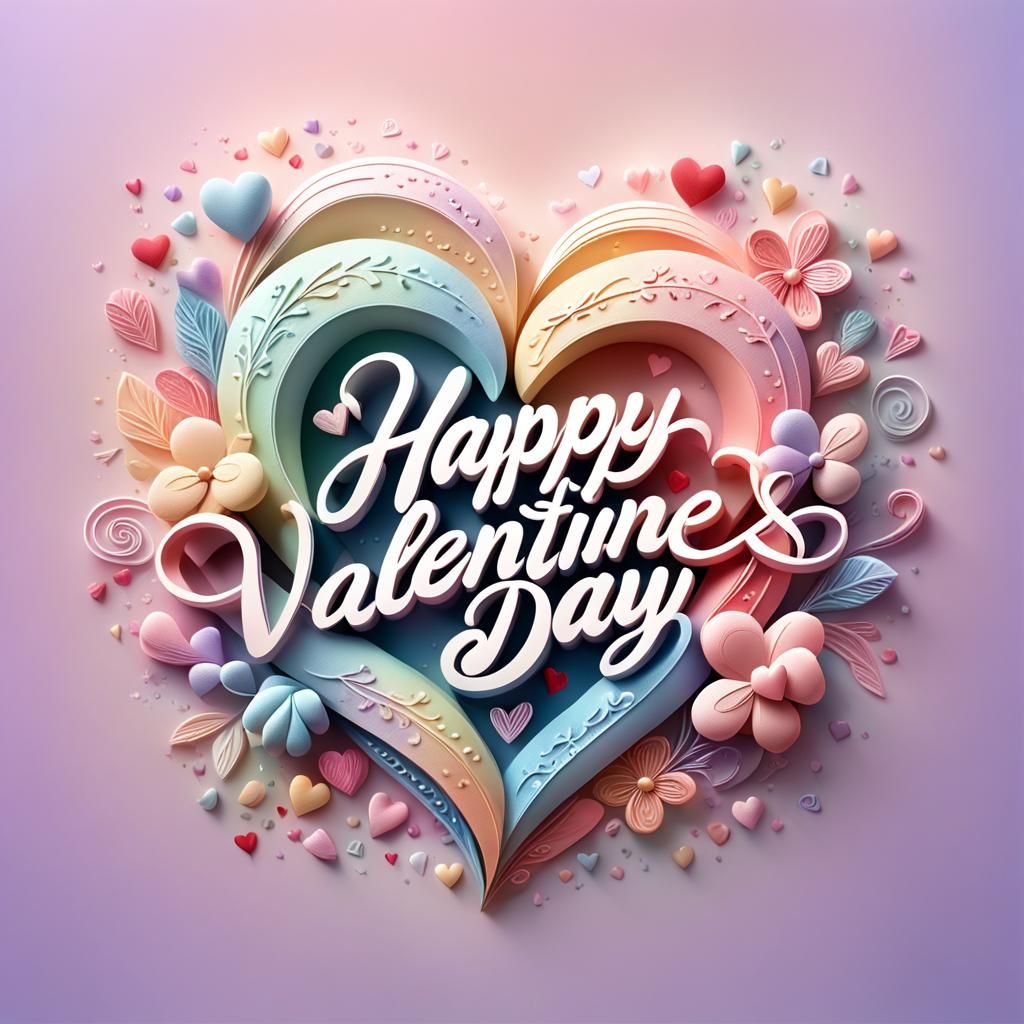 Happy Valentine's Day in Embossed Calligraphy